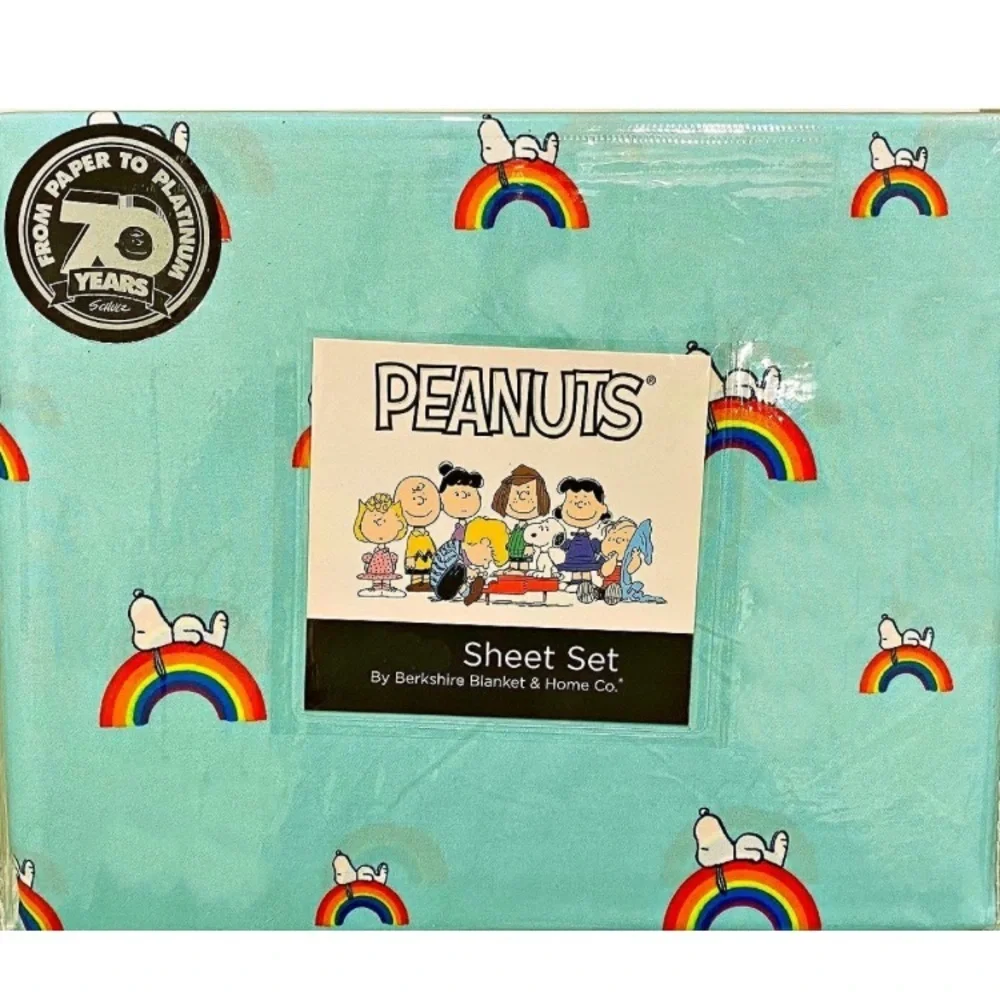 Snoopy Rainbows Sheet Set / Full Teal/Green NIP